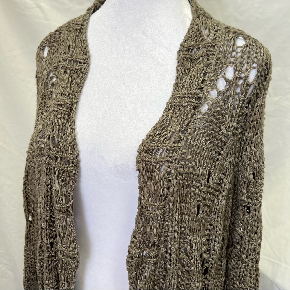Chico’s mocha and cream crocheted cardigan. - Picture 2 of 10